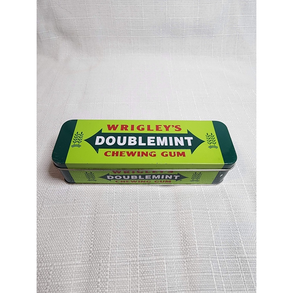 Vintage Wrigleys Doublemint Chewing Gum Collectible Metal Tin Green Storage Box
